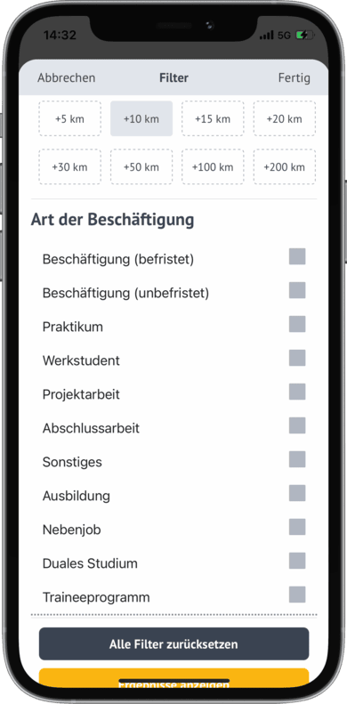 Jobsuche filtern nach Beschäftigung