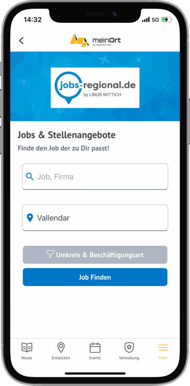 Suche nach Jobs auf meinOrt-App