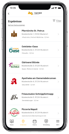 meinOrt Entdecken Liste